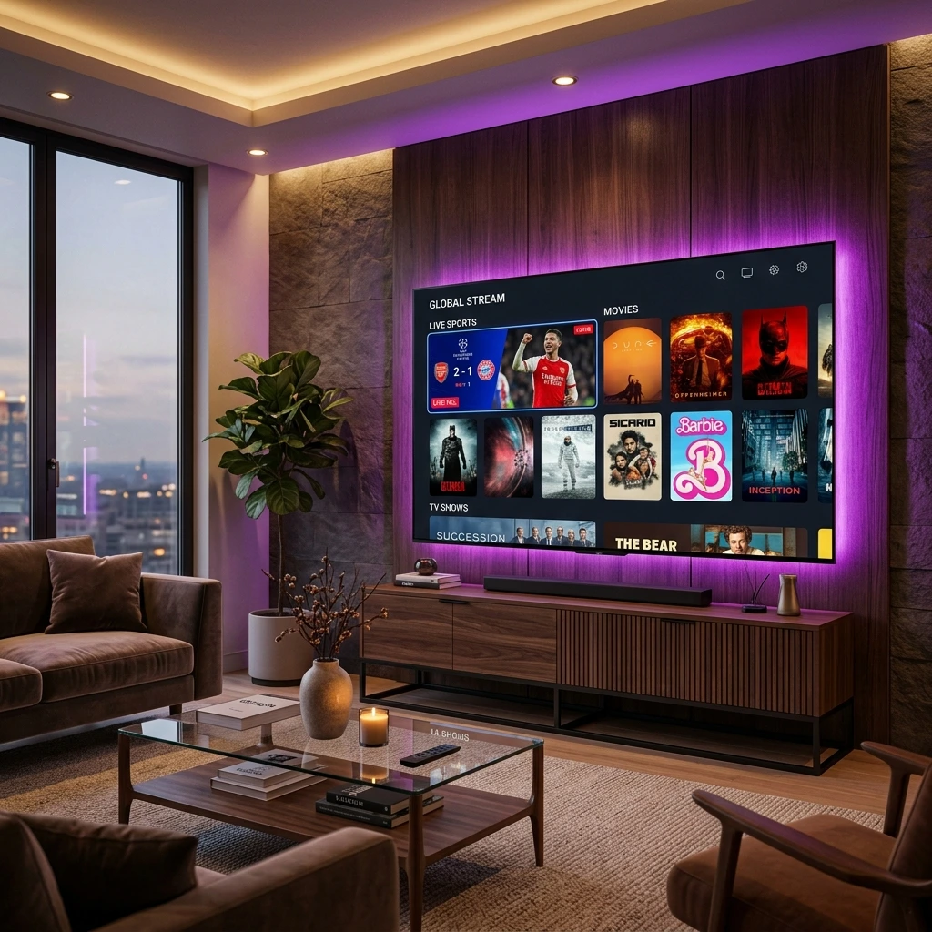 Happy family enjoying free trial of premium IPTV streaming